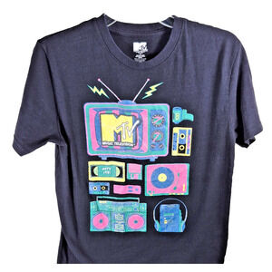 Vintage Look MTV T-Shirt Logo Size Medium Black Retro Music Television